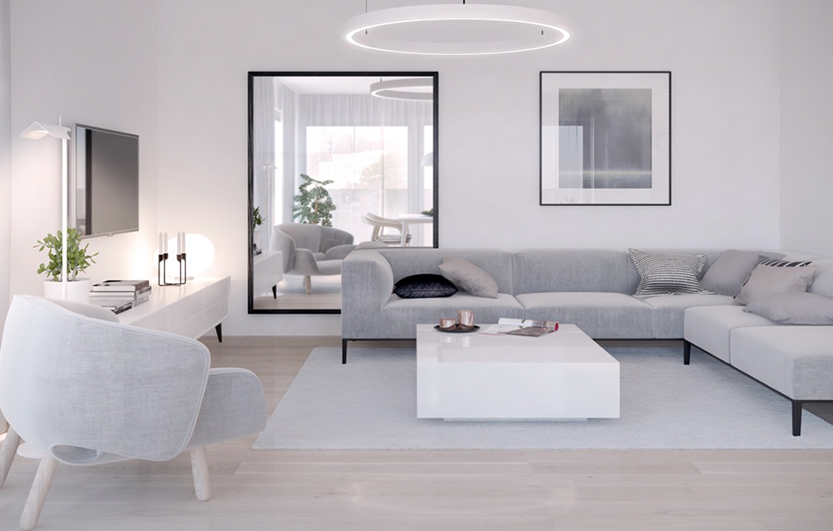 Living room representing minimalist interior design style