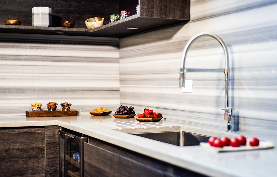 Modern kitchen with a bold backsplash