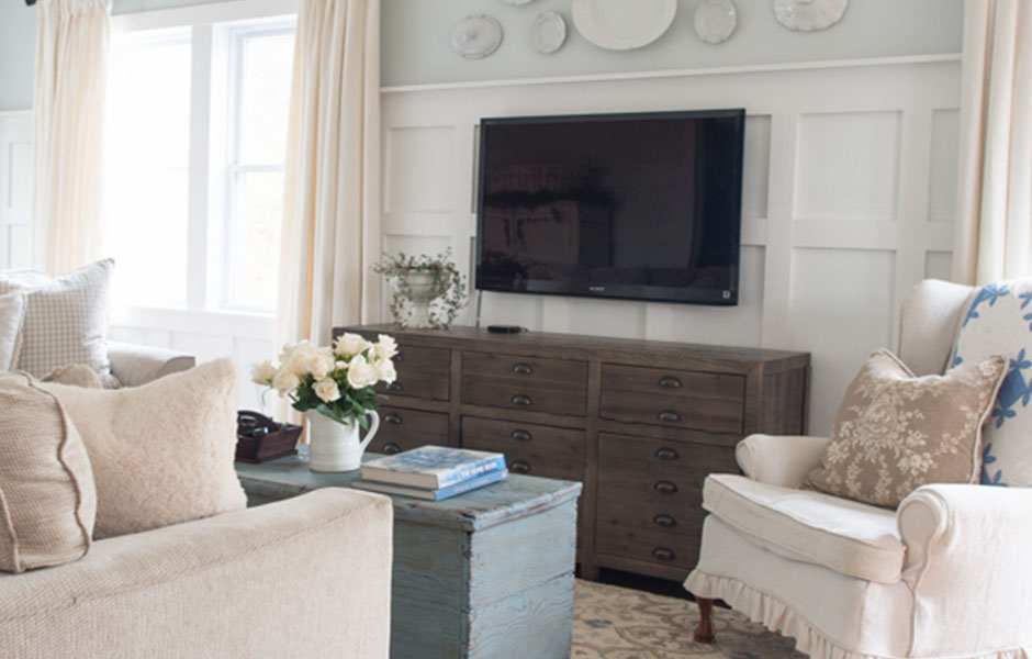 Light colored living room with antique style touches