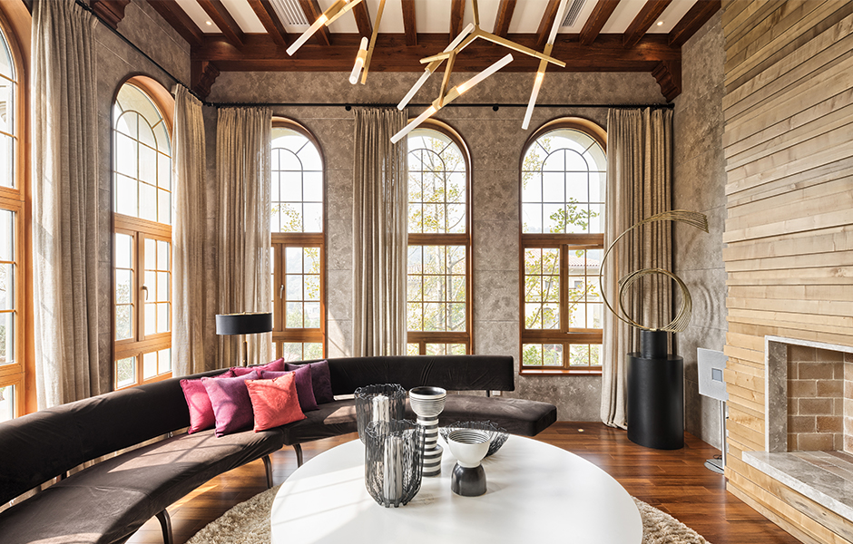 Living room showcasing round furniture with its table and couch