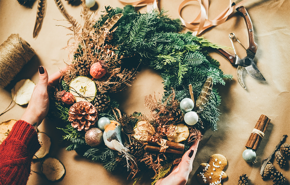 Woman making a wreath