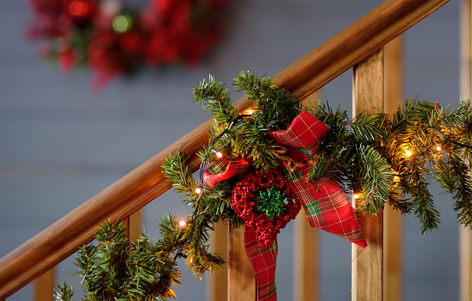 Entryway Christmas decor with holiday wreath